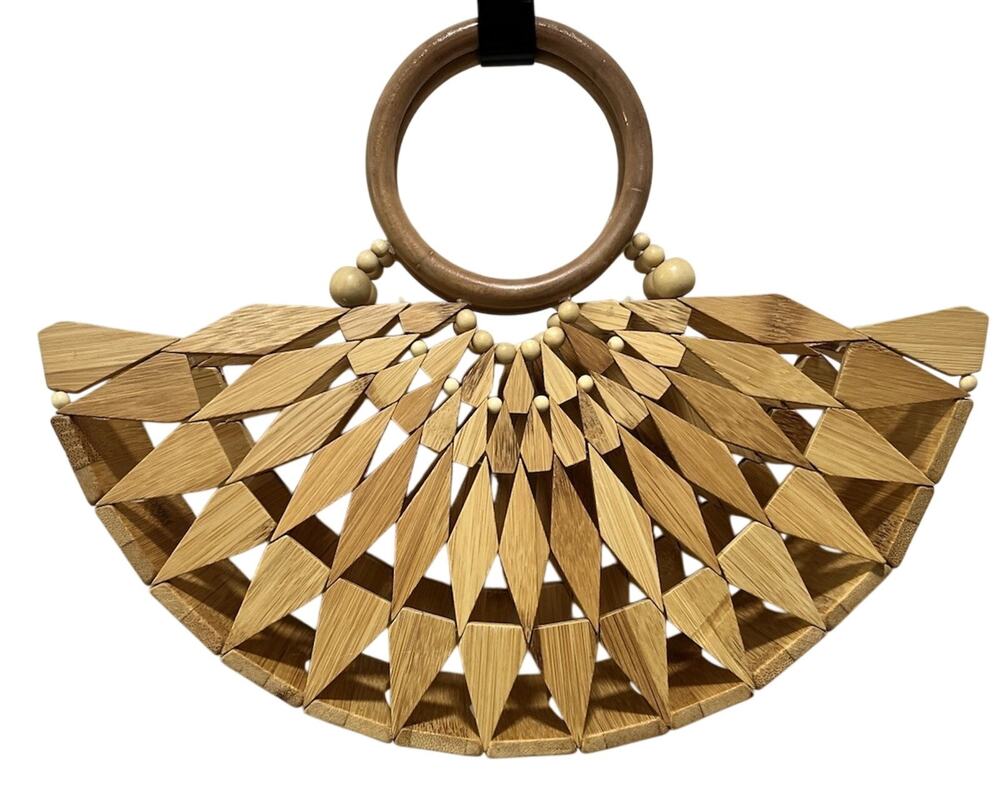 RARE FIND! LA SONSON’s Handcrafted art open-weave Bamboo bag